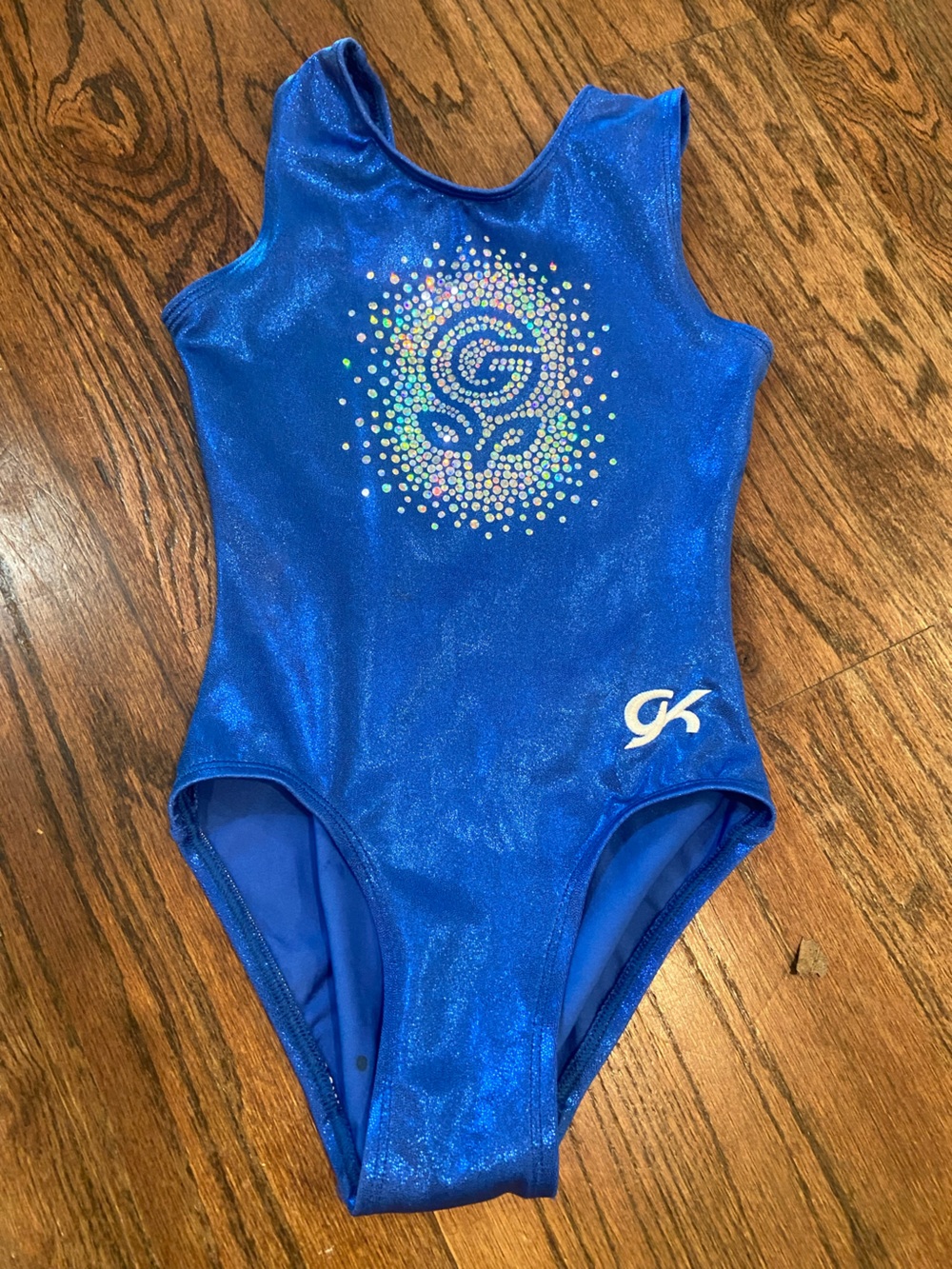 GK Royal Blue Holographic Rhinestone Kids Swim Leotard Cm athletic wear